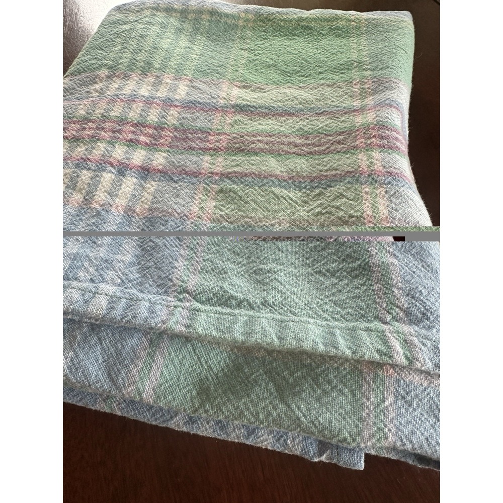 Vtg Sturdy Woven Cotton Tablecloth Pastel Colors Plaid Pattern 46" X 46" Square - Picture 2 of 2